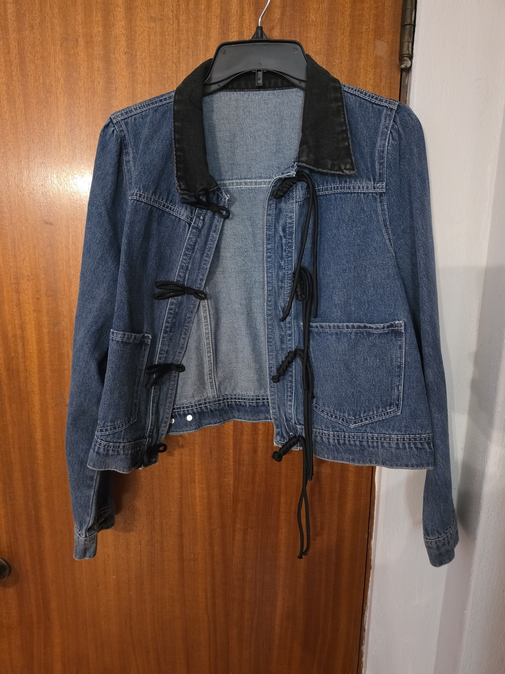 SHEIN Blue Denim Jacket with Black Collar